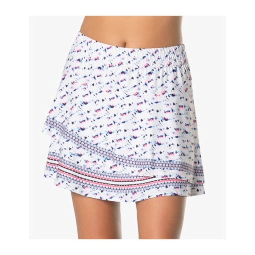 Lucky In Love Ruffled Tiered Tennis Skort Womens S White Abstract Sporty Chic
